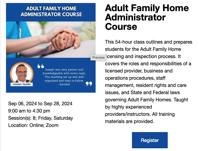 Adult Family Home Class